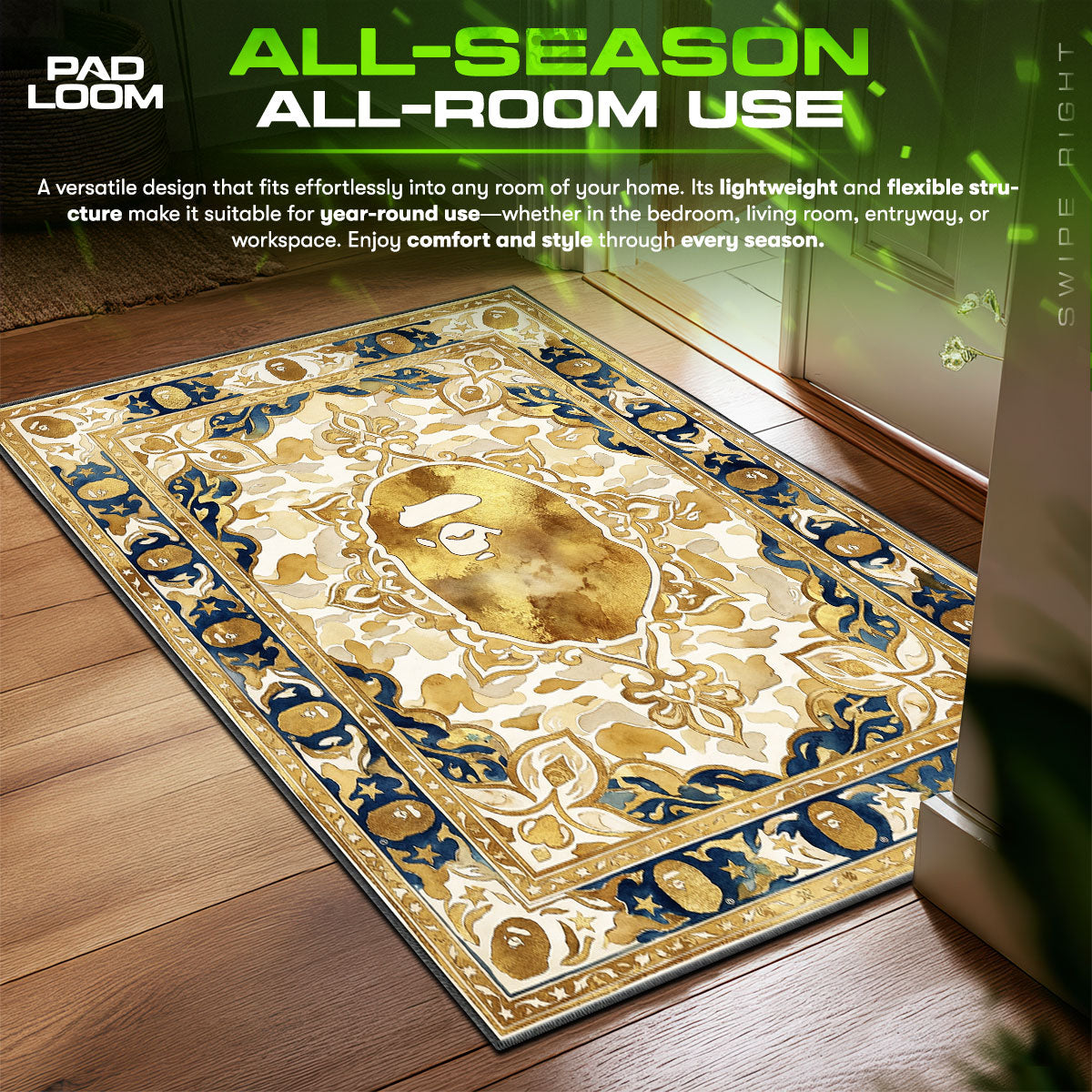 BAPE Gold Camo Persian Streetwear Floor fan rug — premium quality print