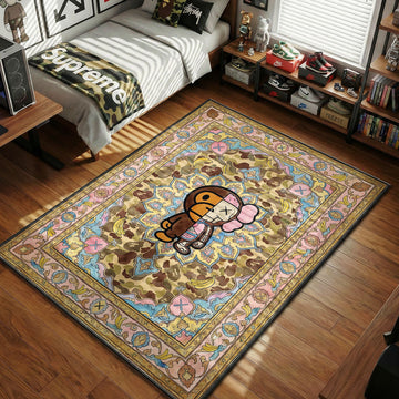 BAPE KAWS Dissected Persian Camo Pastel Pink and Blue hypebeast area rug
