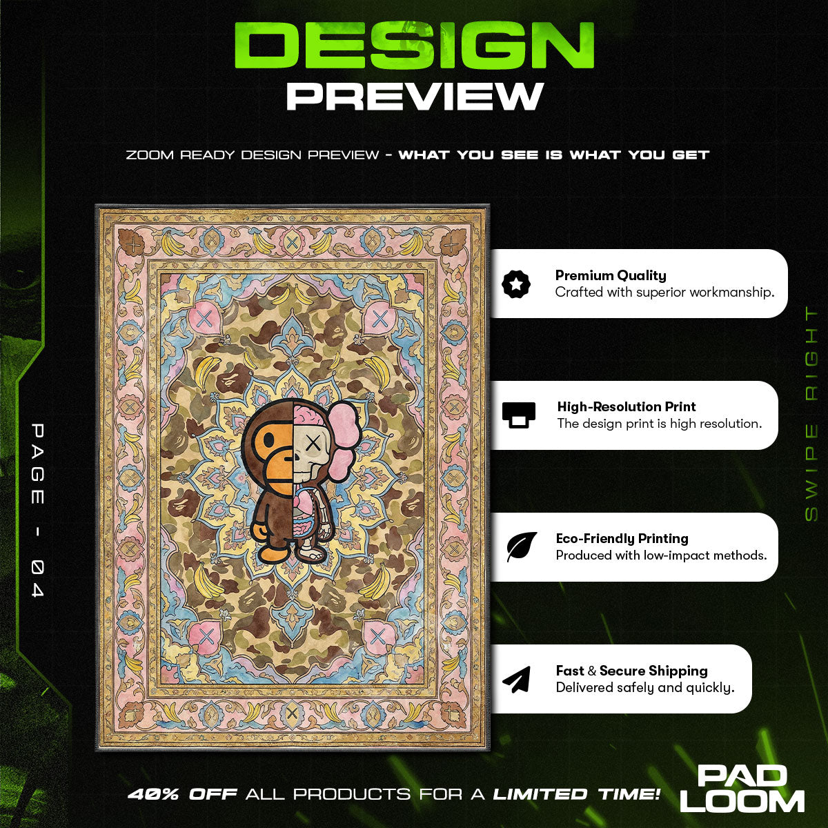 Floor character design printed on rug