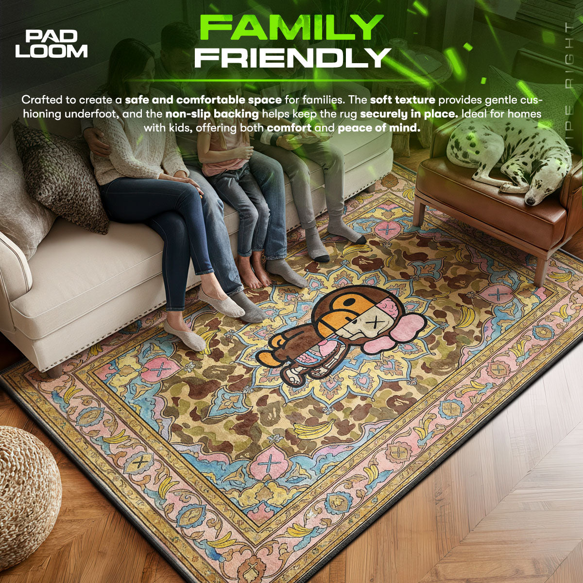 BAPE area rug showing full home decor artwork
