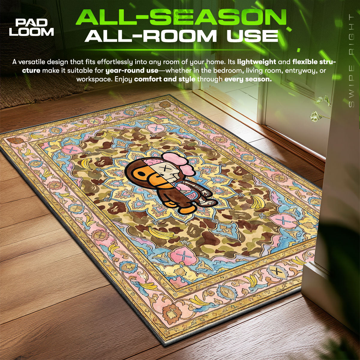 BAPE KAWS Pastel Persian Sneakerhead Floor fan rug — premium quality print