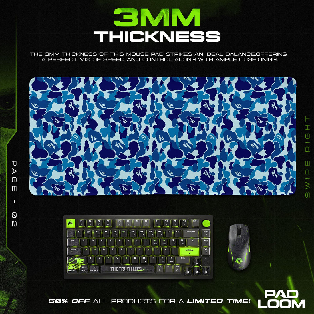 Bape Mouse Pad - Blue Camo Hypebeast Gaming Desk Mat Padloom