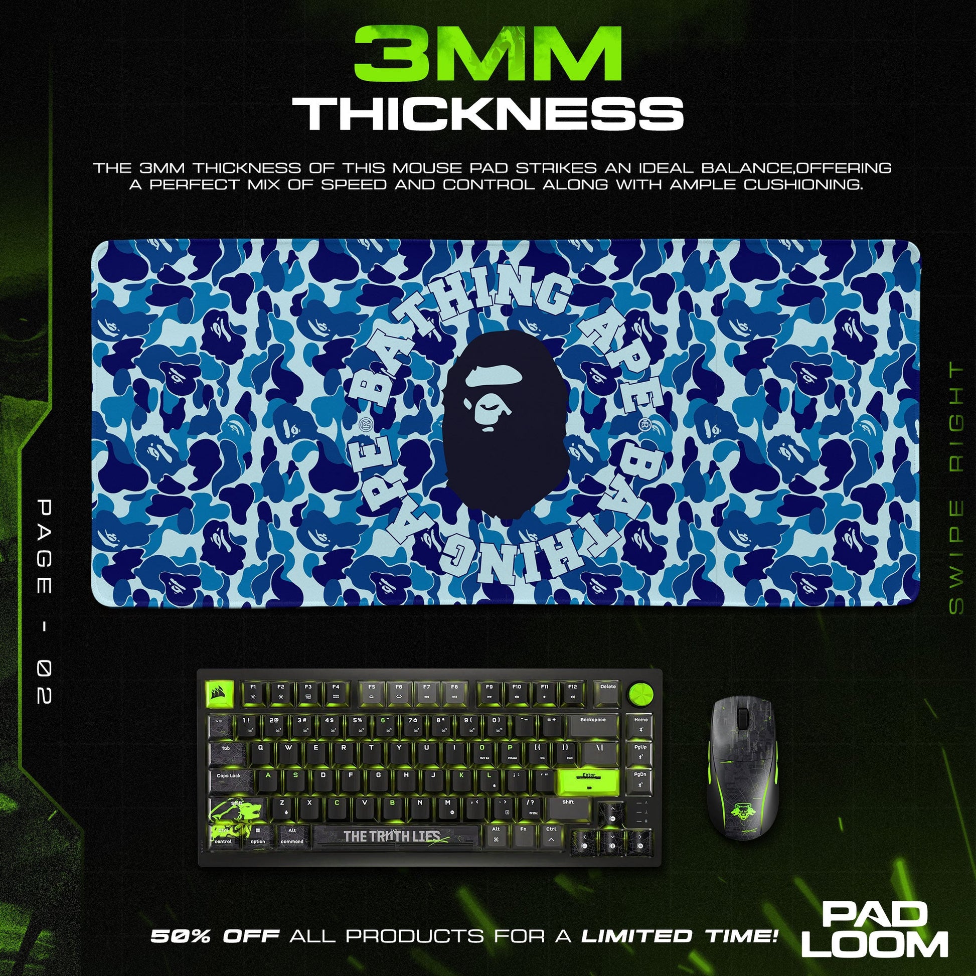 Bape Mouse Pad - Blue Camo Hypebeast Gaming Desk Mat Padloom