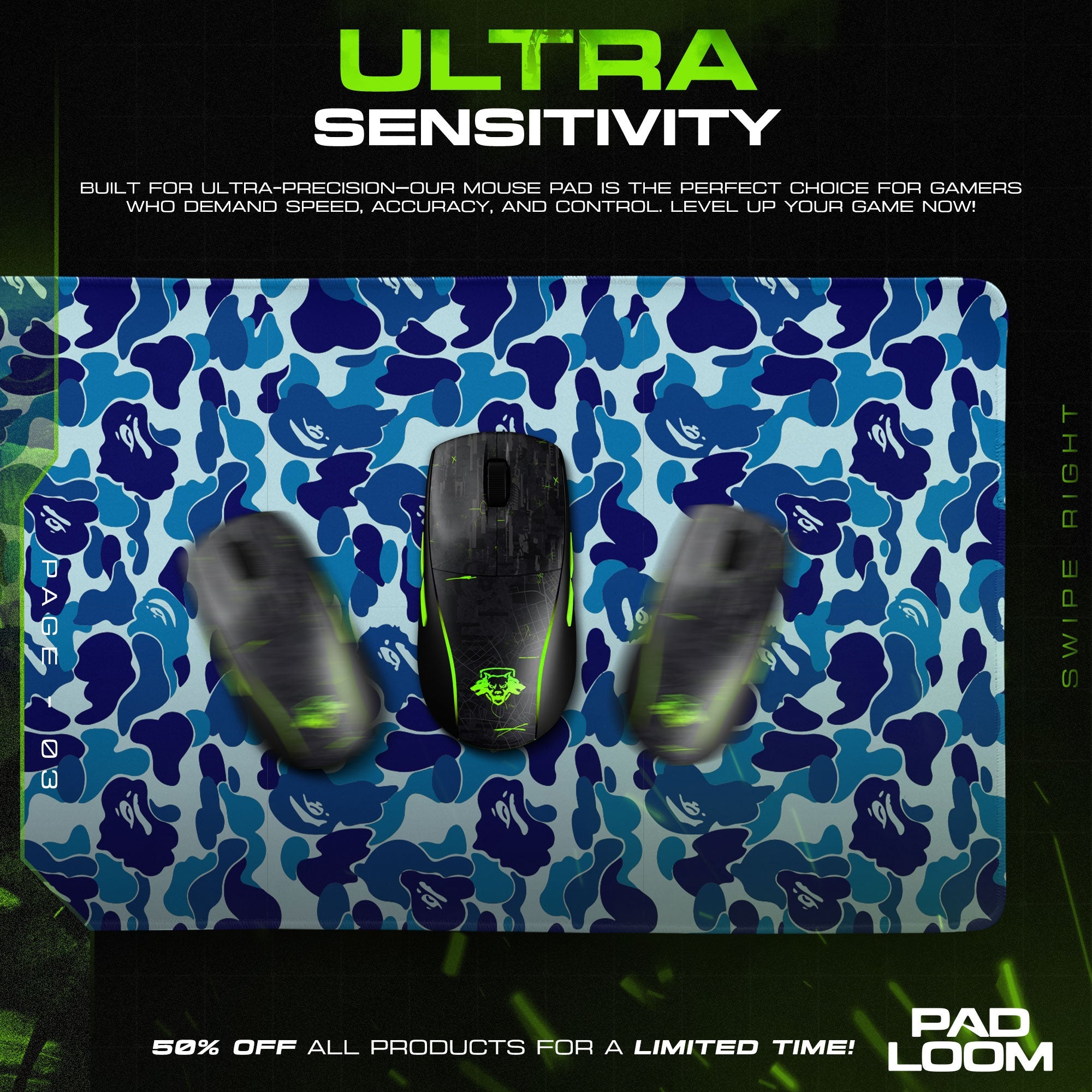 Bape Mouse Pad - Blue Camo Hypebeast Gaming Desk Mat Padloom