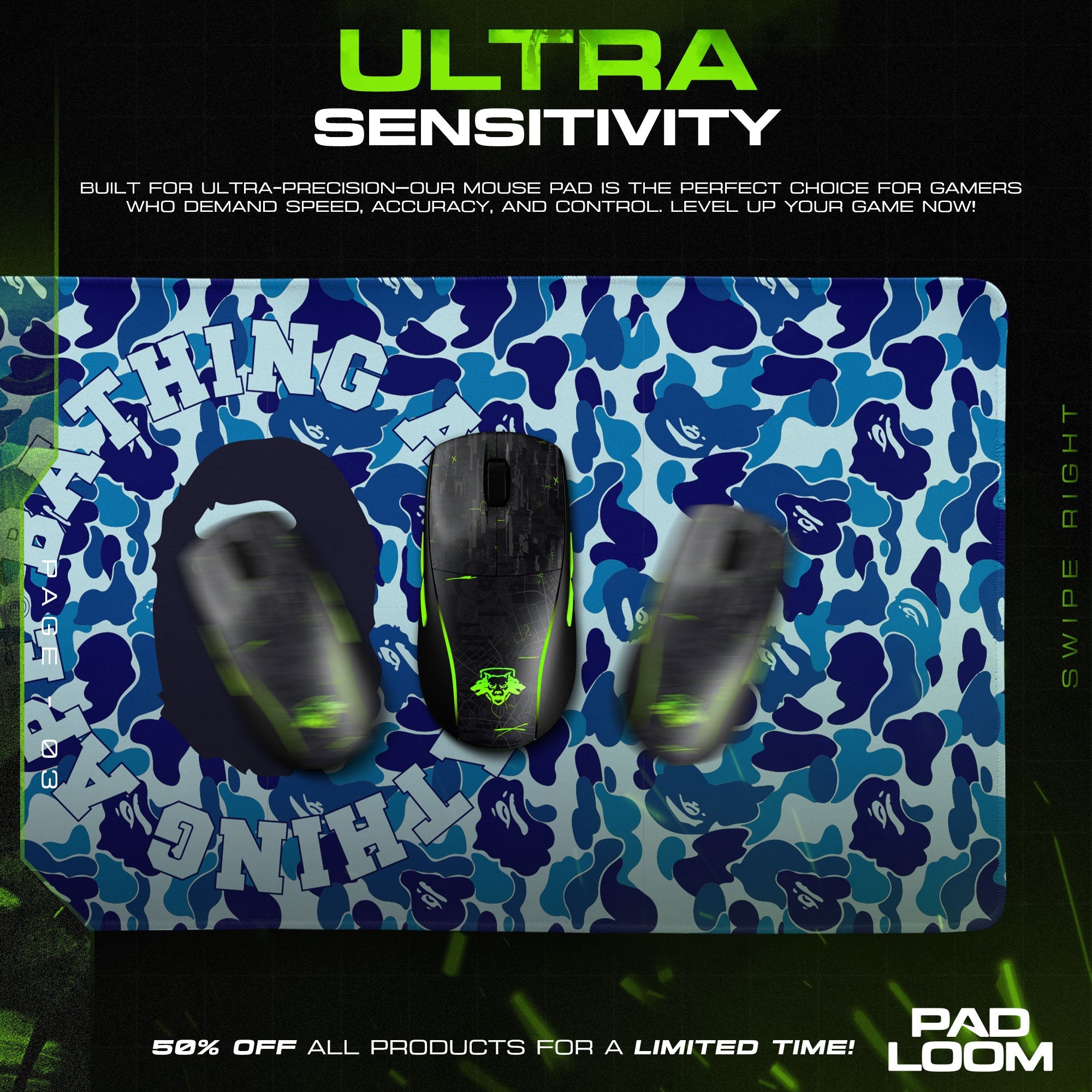 Bape Mouse Pad - Blue Camo Hypebeast Gaming Desk Mat Padloom