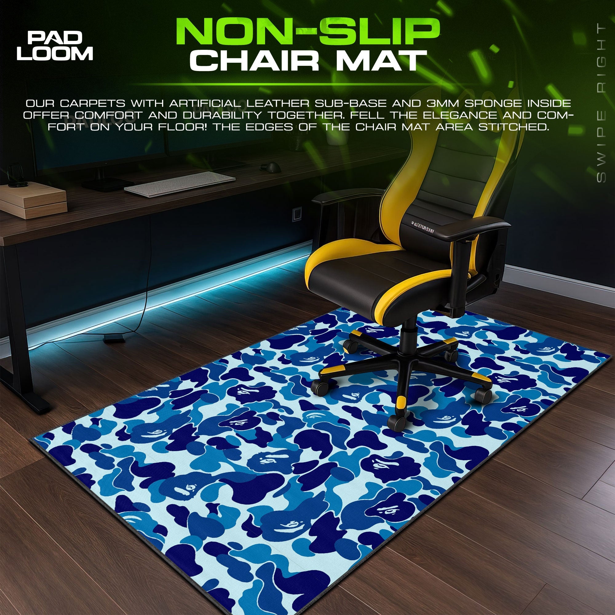 Bape Mouse Pad - Blue Camo Hypebeast Gaming Desk Mat Padloom