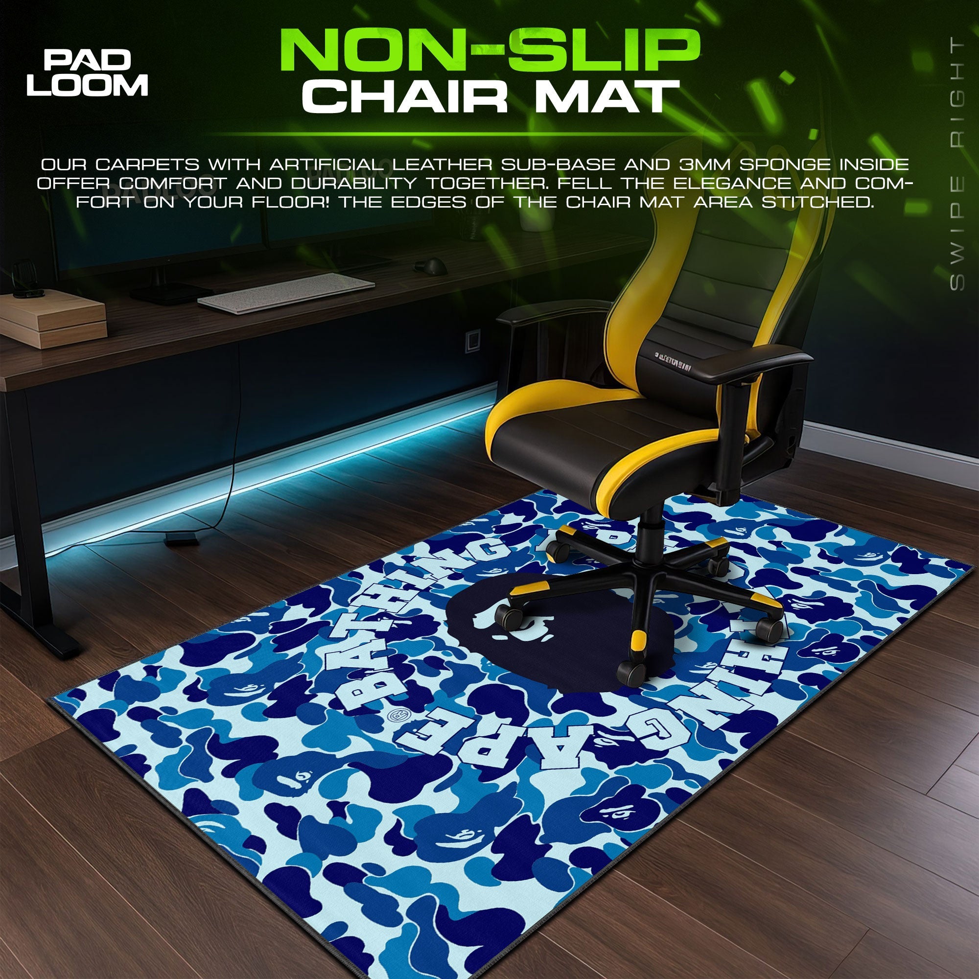Bape Mouse Pad - Blue Camo Hypebeast Gaming Desk Mat Padloom