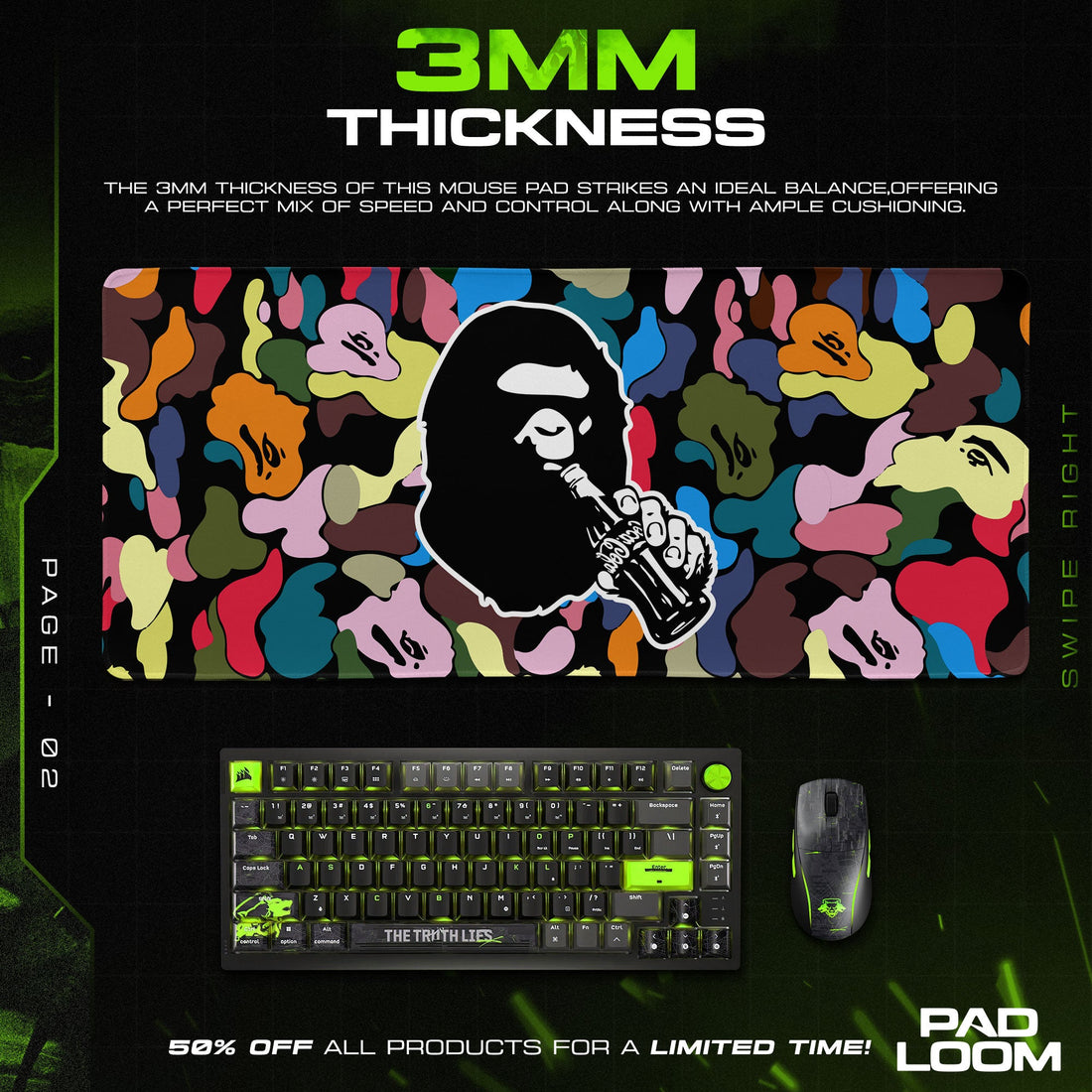 Bape Mouse Pad - Multicolor Camo Hypebeast Gaming Desk Mat Padloom