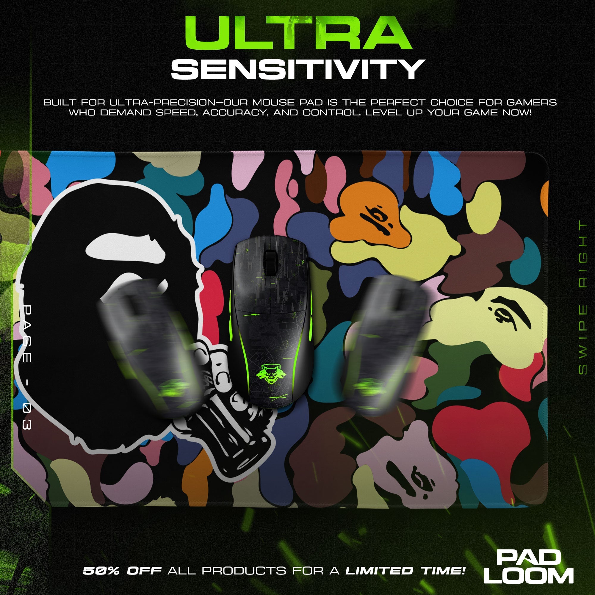 Bape Mouse Pad - Multicolor Camo Hypebeast Gaming Desk Mat Padloom