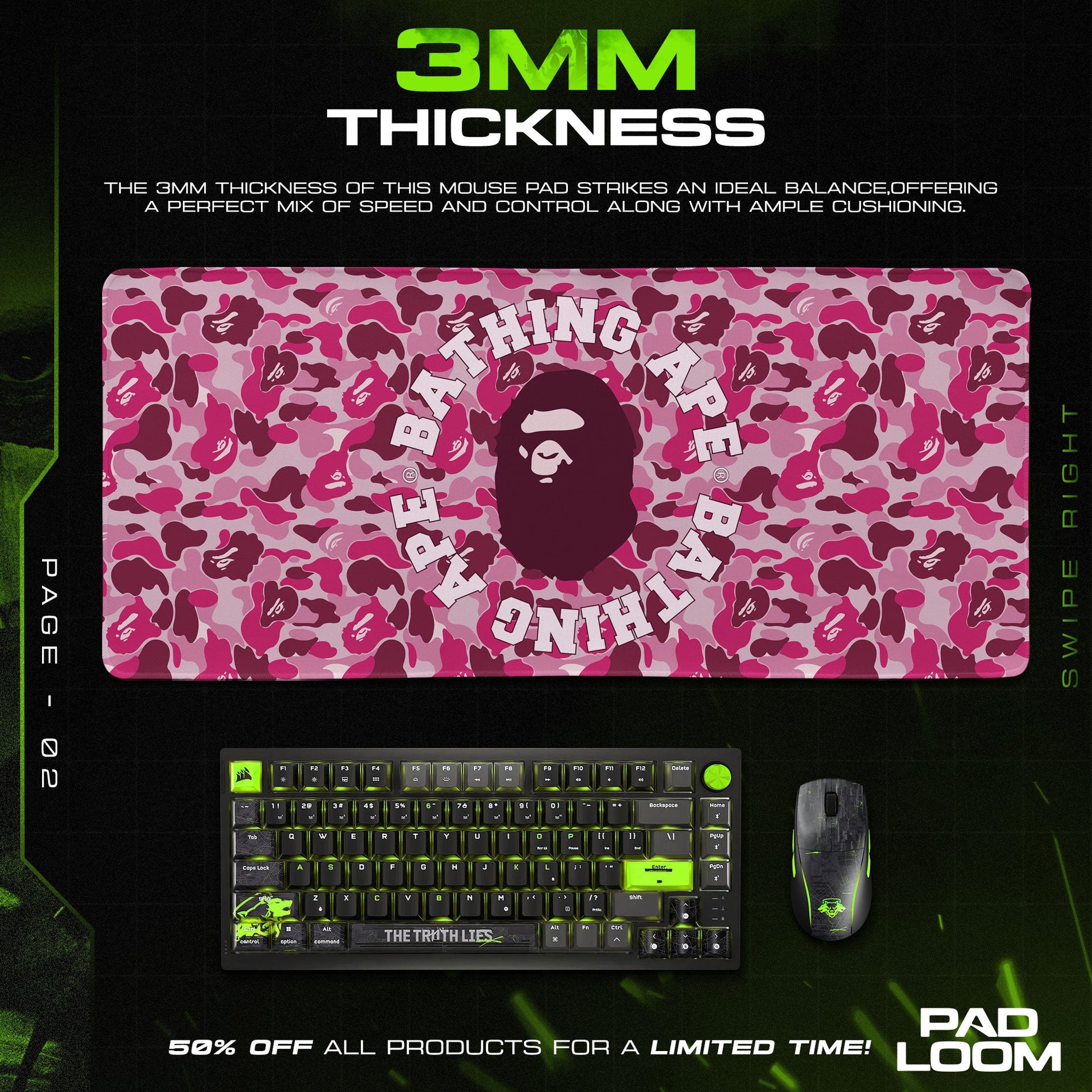 Bape Mouse Pad - Pink Camo Hypebeast Gaming Desk Mat Padloom