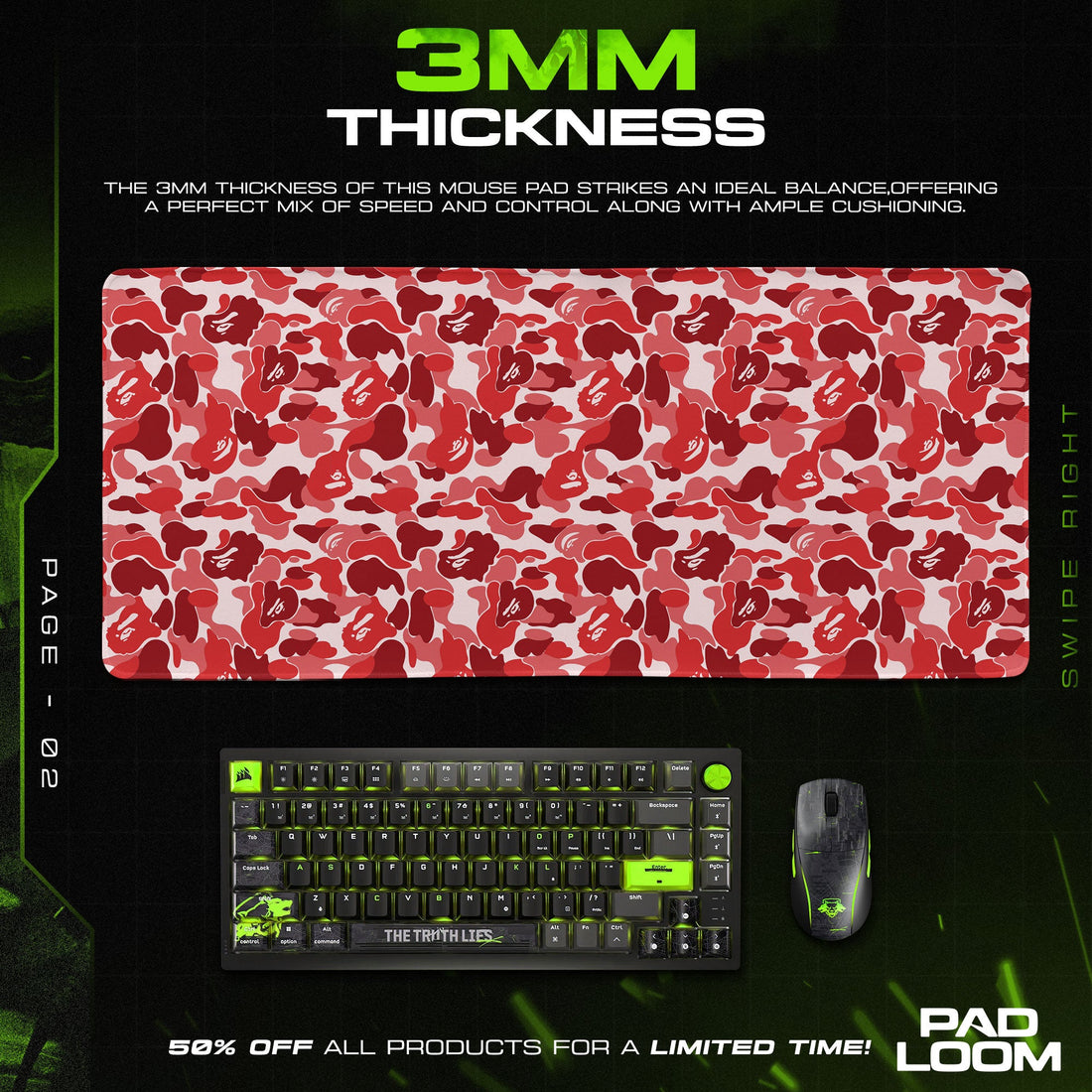 Bape Mouse Pad - Red Camo Hypebeast Gaming Desk Mat Padloom