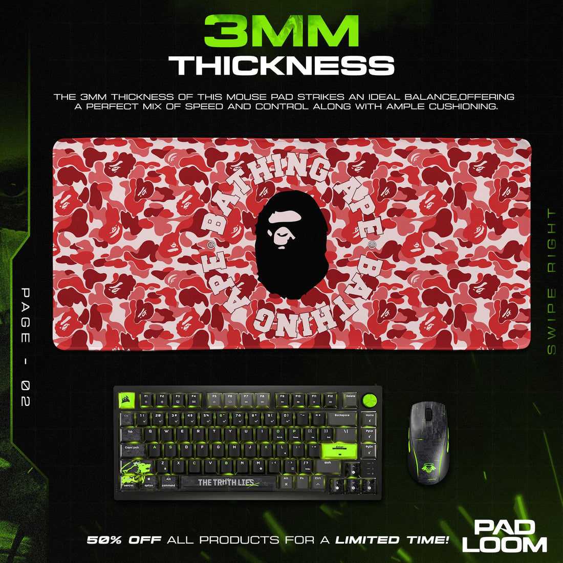 Bape Mouse Pad - Red Camo Streetwear Gaming Desk Mat Padloom