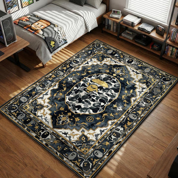 BAPE Ape Head Persian camo navy gold grey hypebeast area rug