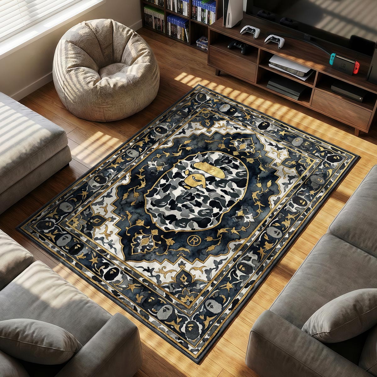 BAPE Navy themed area rug for home decor fans