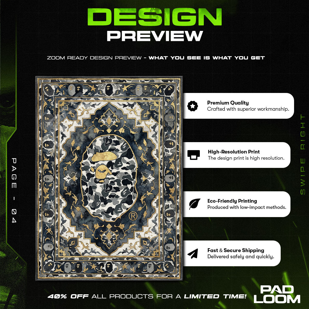 Floor character design printed on rug