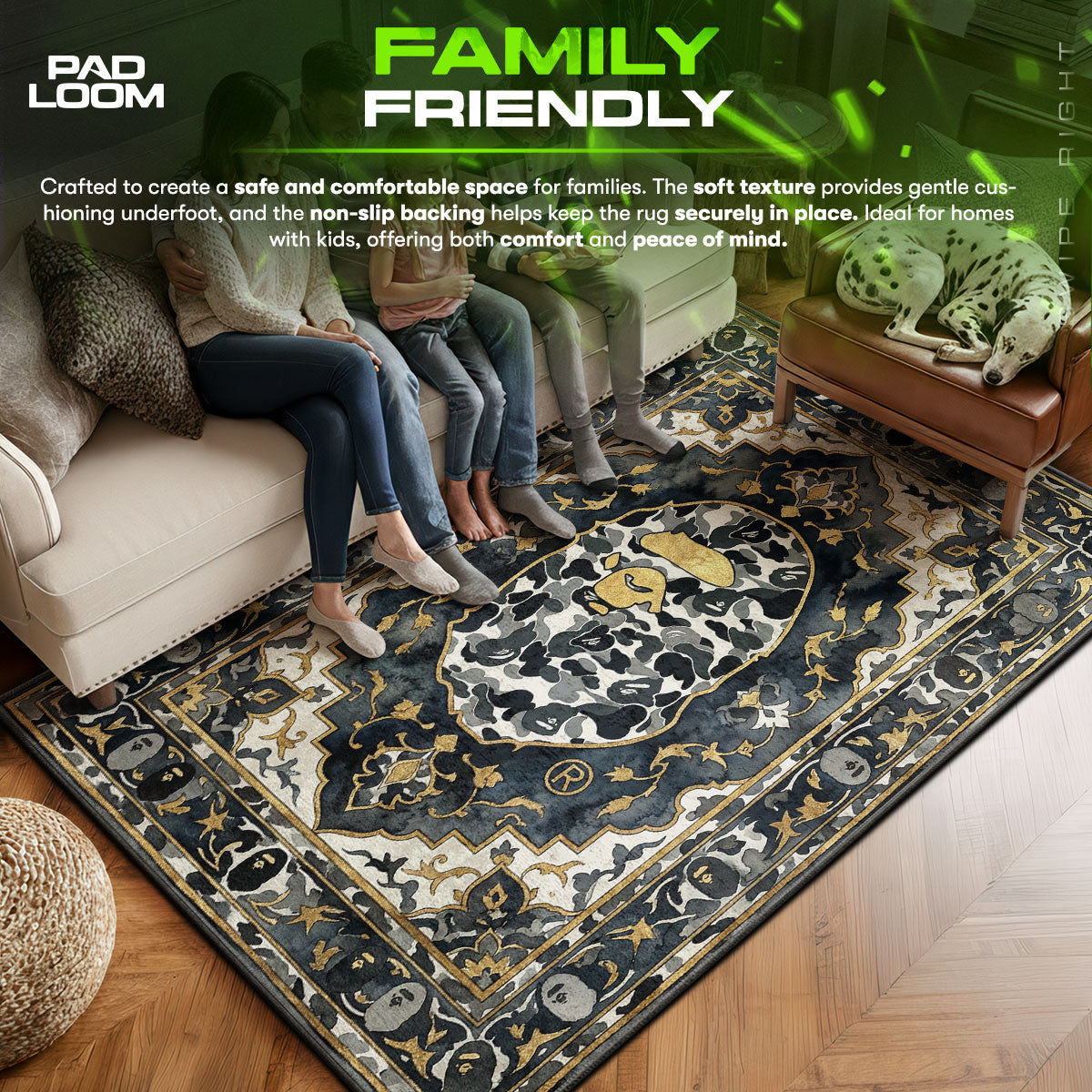 BAPE area rug showing full home decor artwork