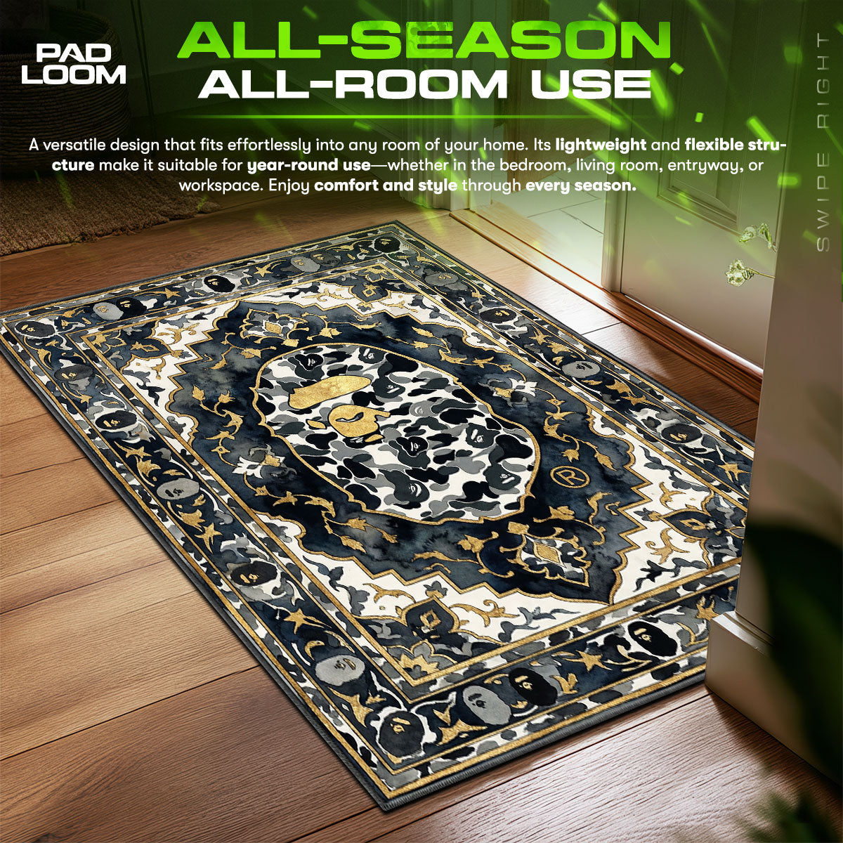 BAPE Navy Camo Persian Streetwear Floor fan rug — premium quality print