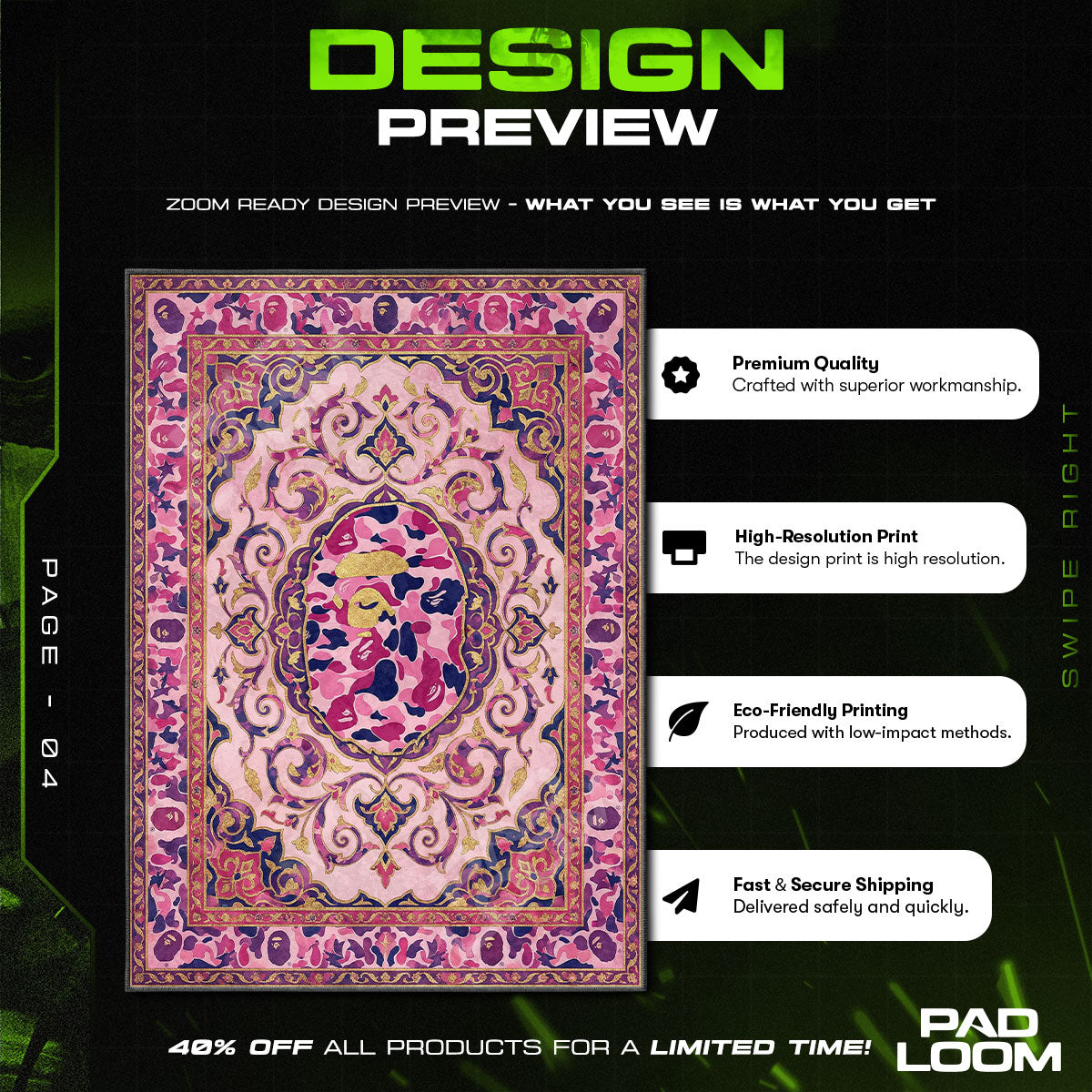 Floor character design printed on rug