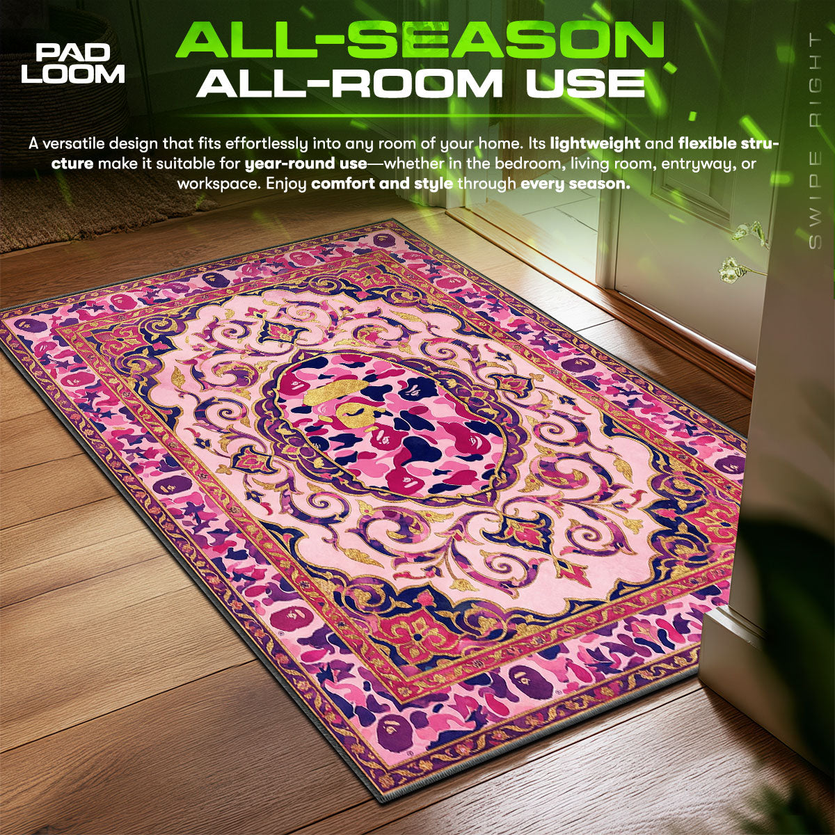 BAPE Pink Camo Persian Streetwear Floor fan rug — premium quality print