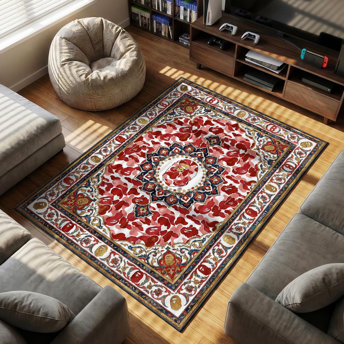 BAPE Red themed area rug for home decor fans