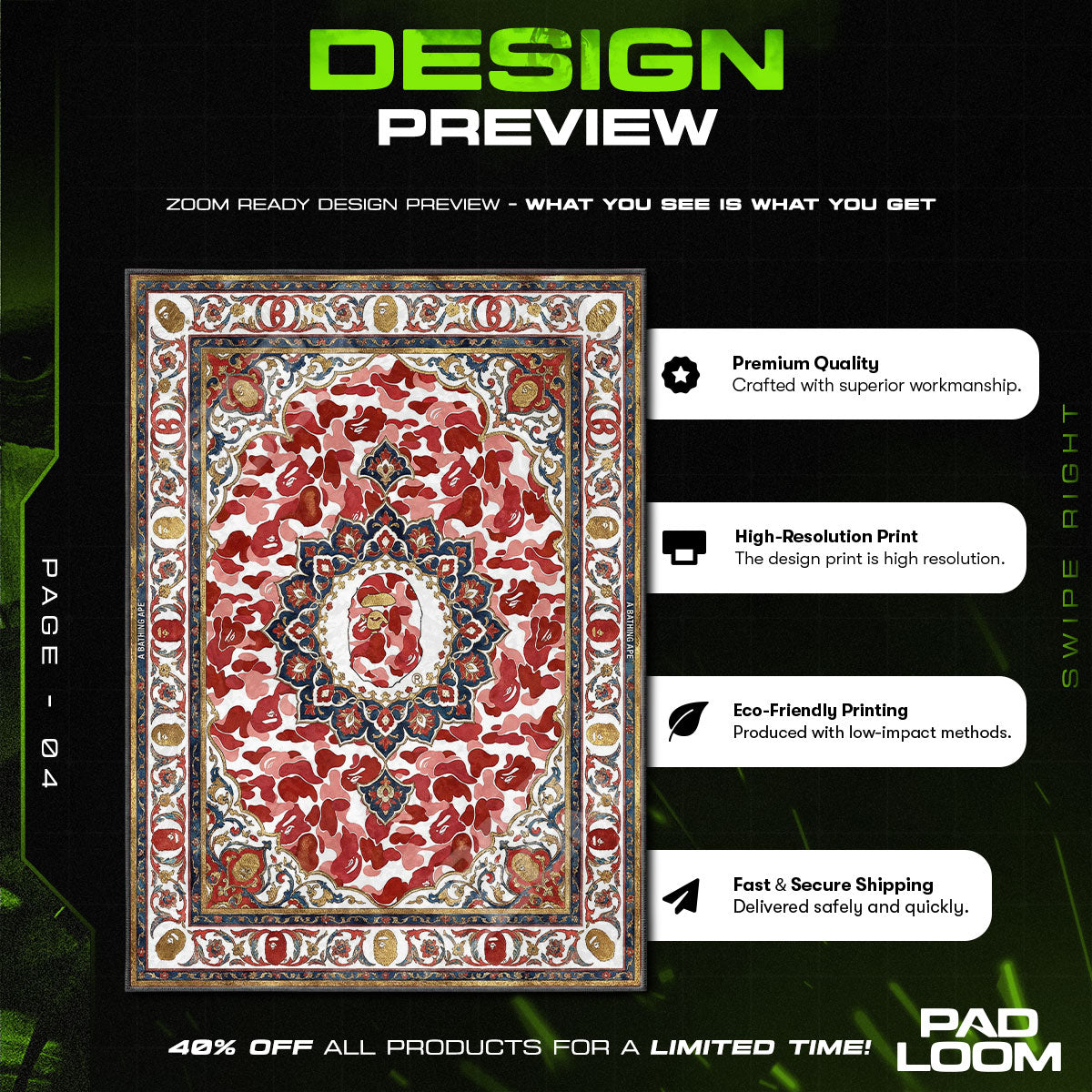 Floor character design printed on rug