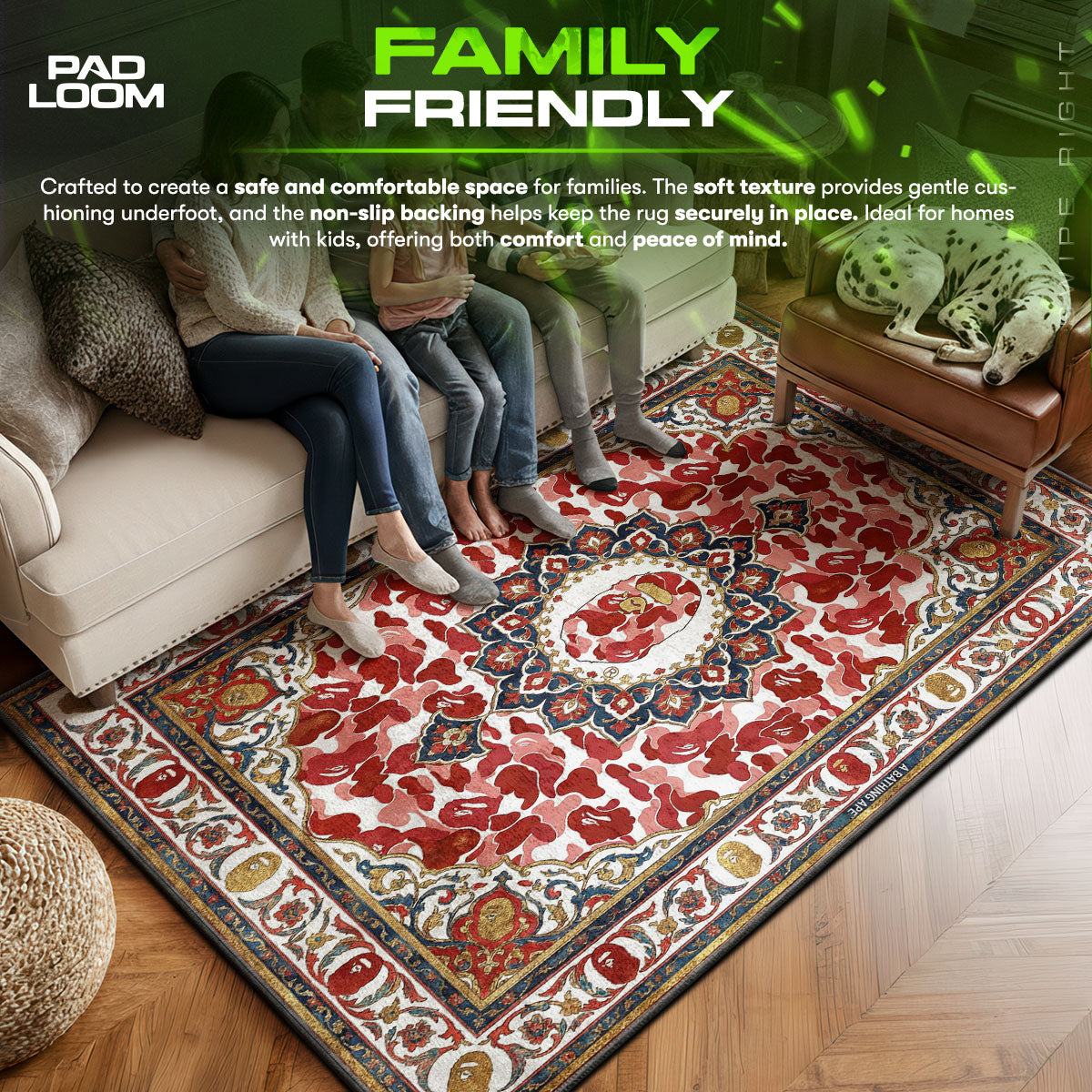 BAPE area rug showing full home decor artwork