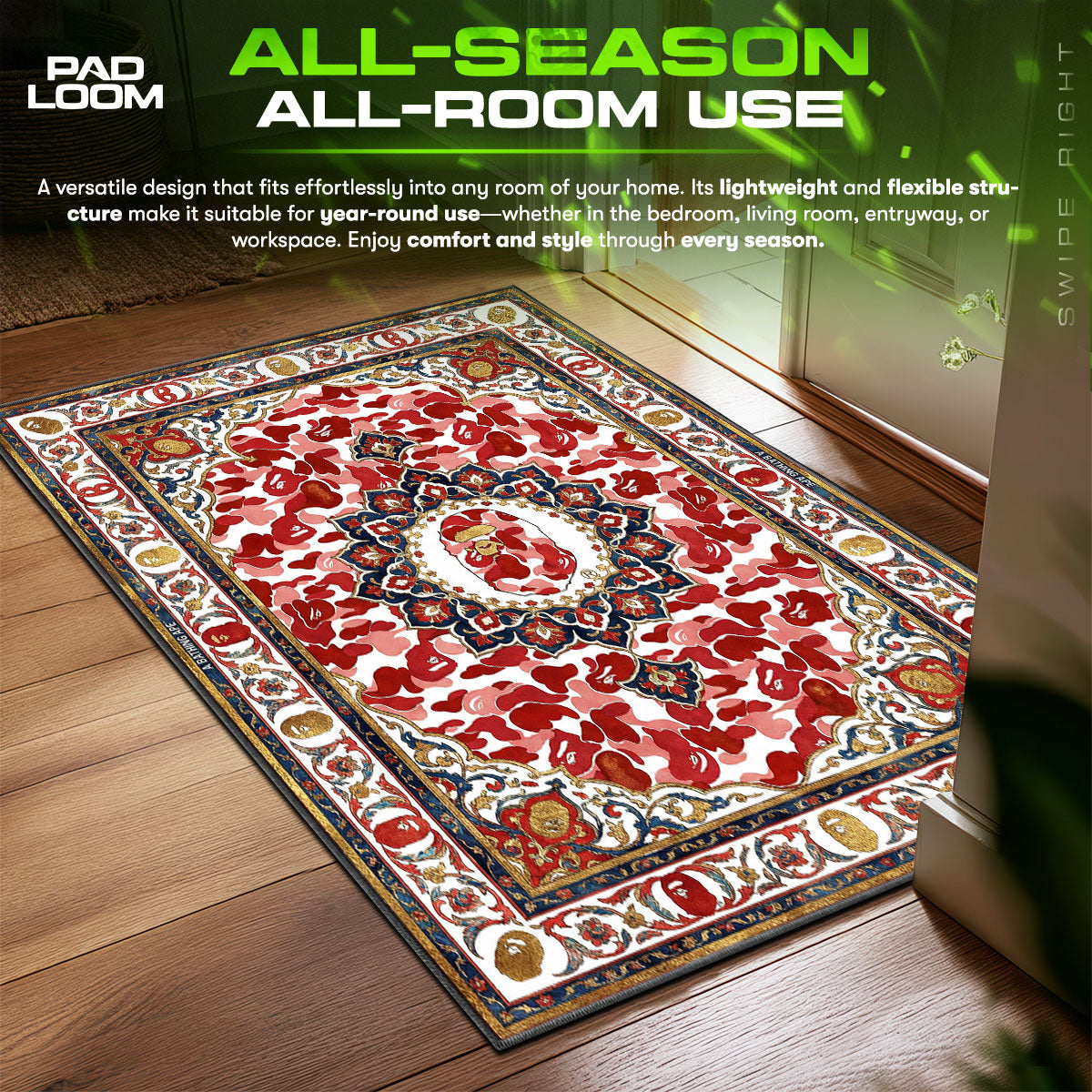 BAPE Red Camo Persian Hypebeast Floor fan rug — premium quality print