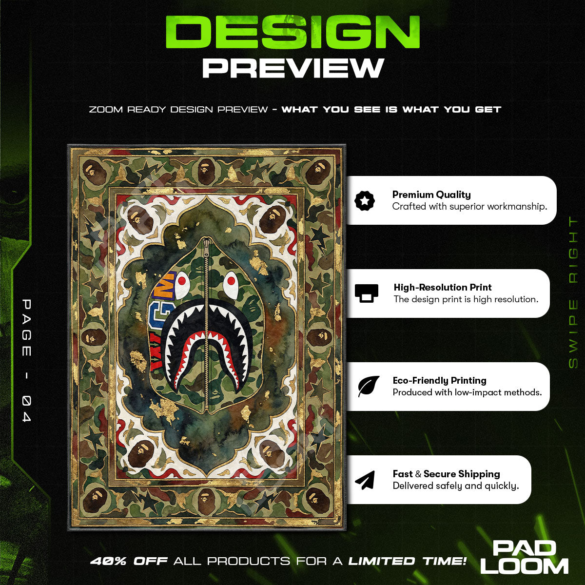 Floor character design printed on rug