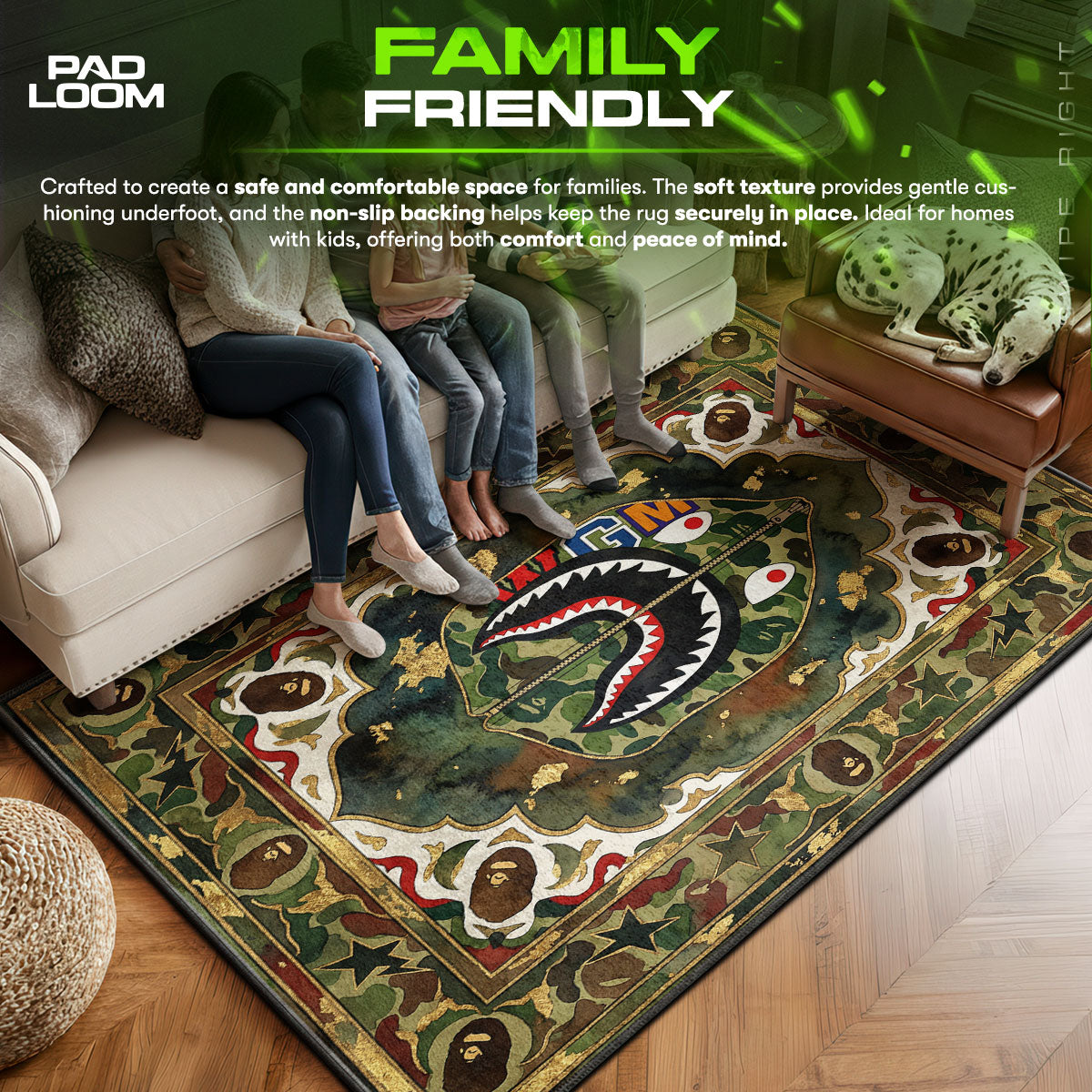 BAPE area rug showing full home decor artwork