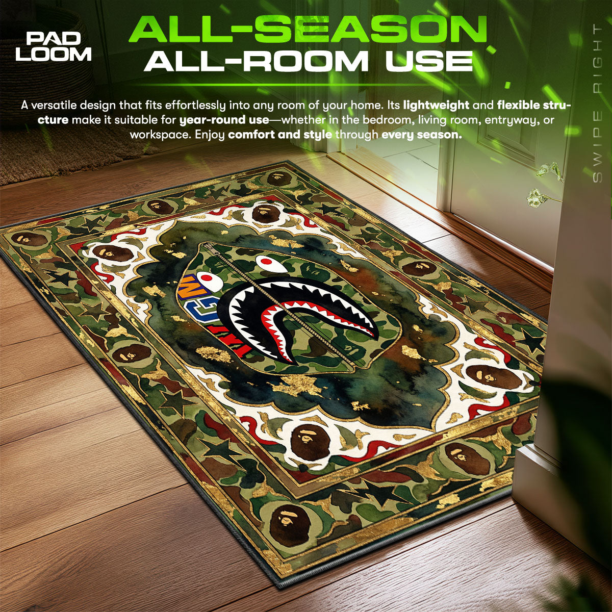 BAPE Shark Camo Streetwear Floor fan rug — premium quality print