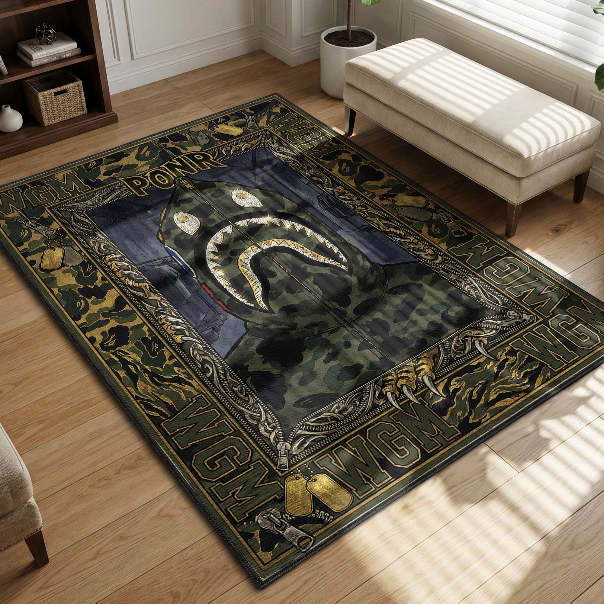 Bape Shark themed area rug for home decor fans