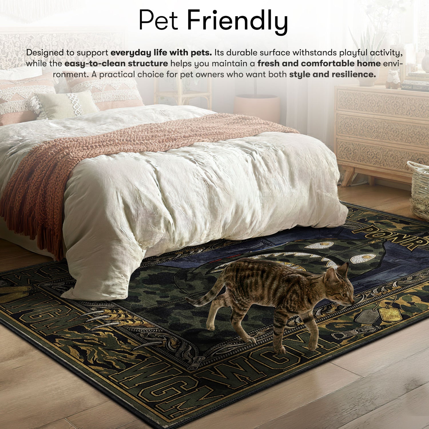 Bape area rug showing full home decor artwork