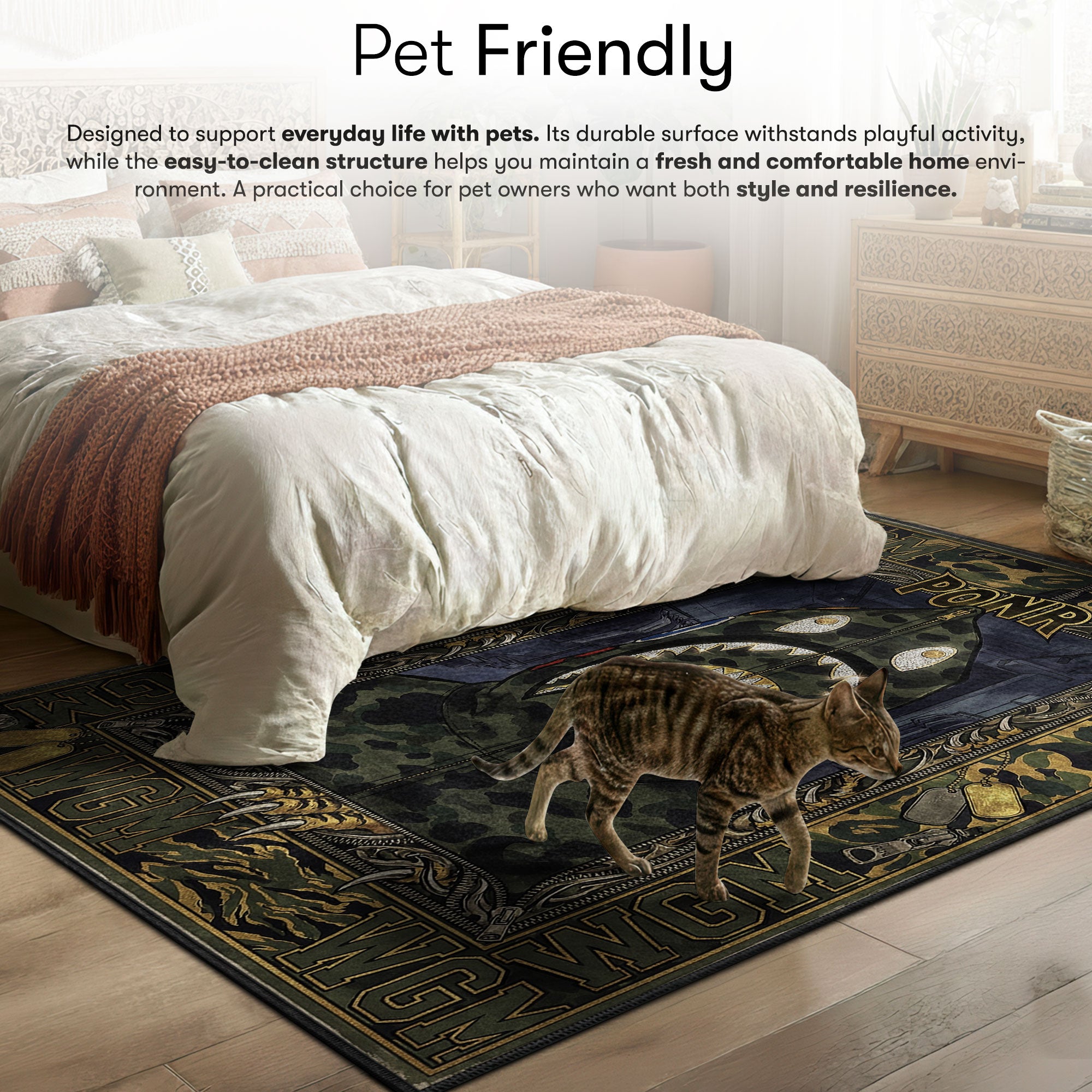 Bape area rug showing full home decor artwork