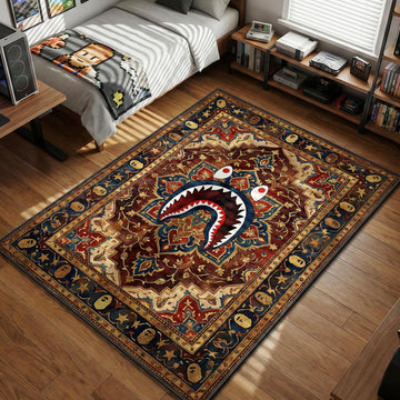 BAPE Shark Persian traditional red and blue hypebeast area rug