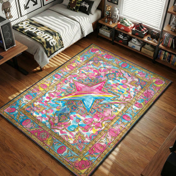 BAPE STA shooting star logo pink and blue pastel camo hypebeast area rug