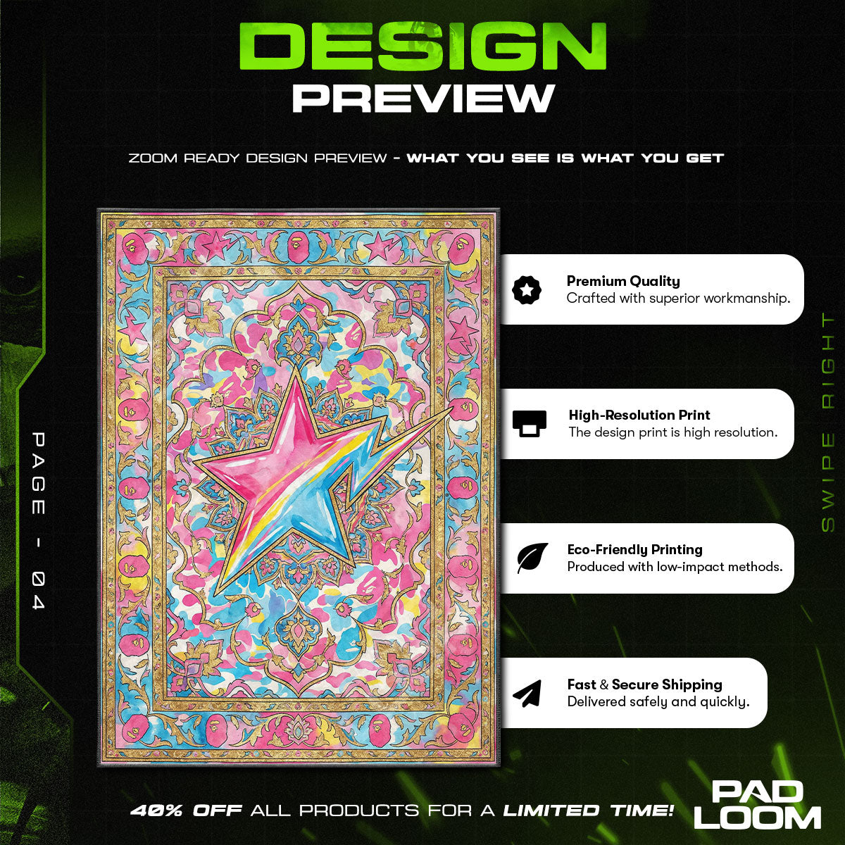 Floor character design printed on rug