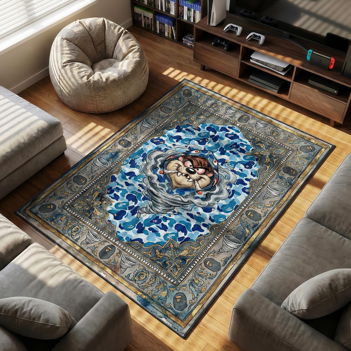 BAPE Taz themed area rug for home decor fans