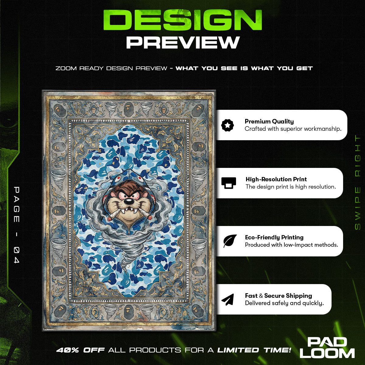 Floor character design printed on rug