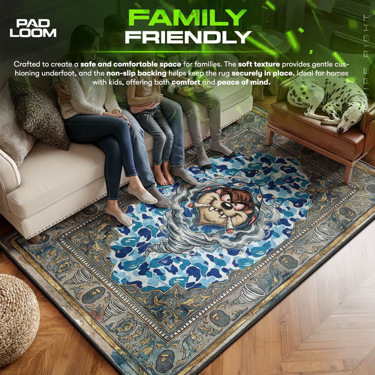 BAPE area rug showing full home decor artwork