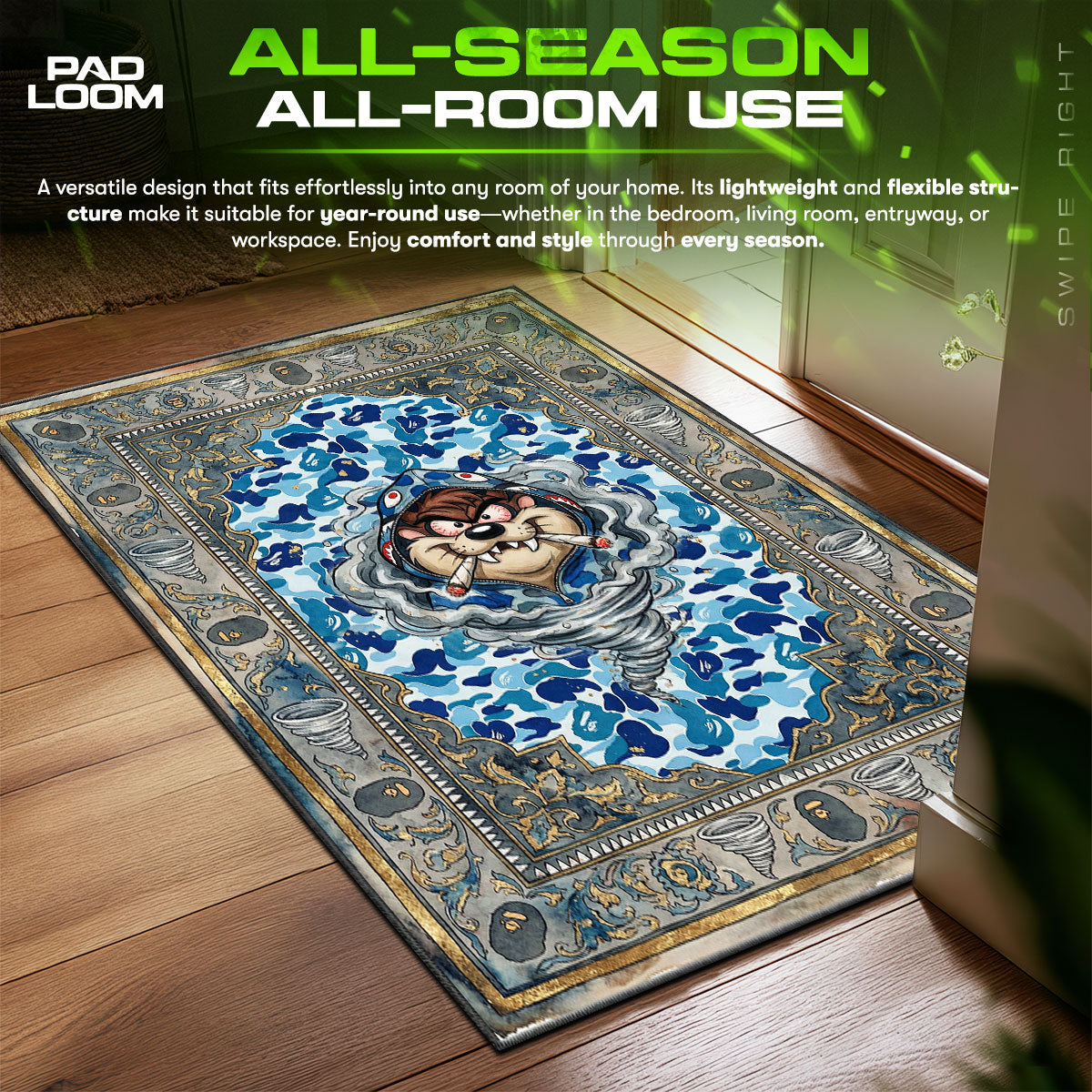 BAPE Taz Blue Camo Hypebeast Floor fan rug — premium quality print