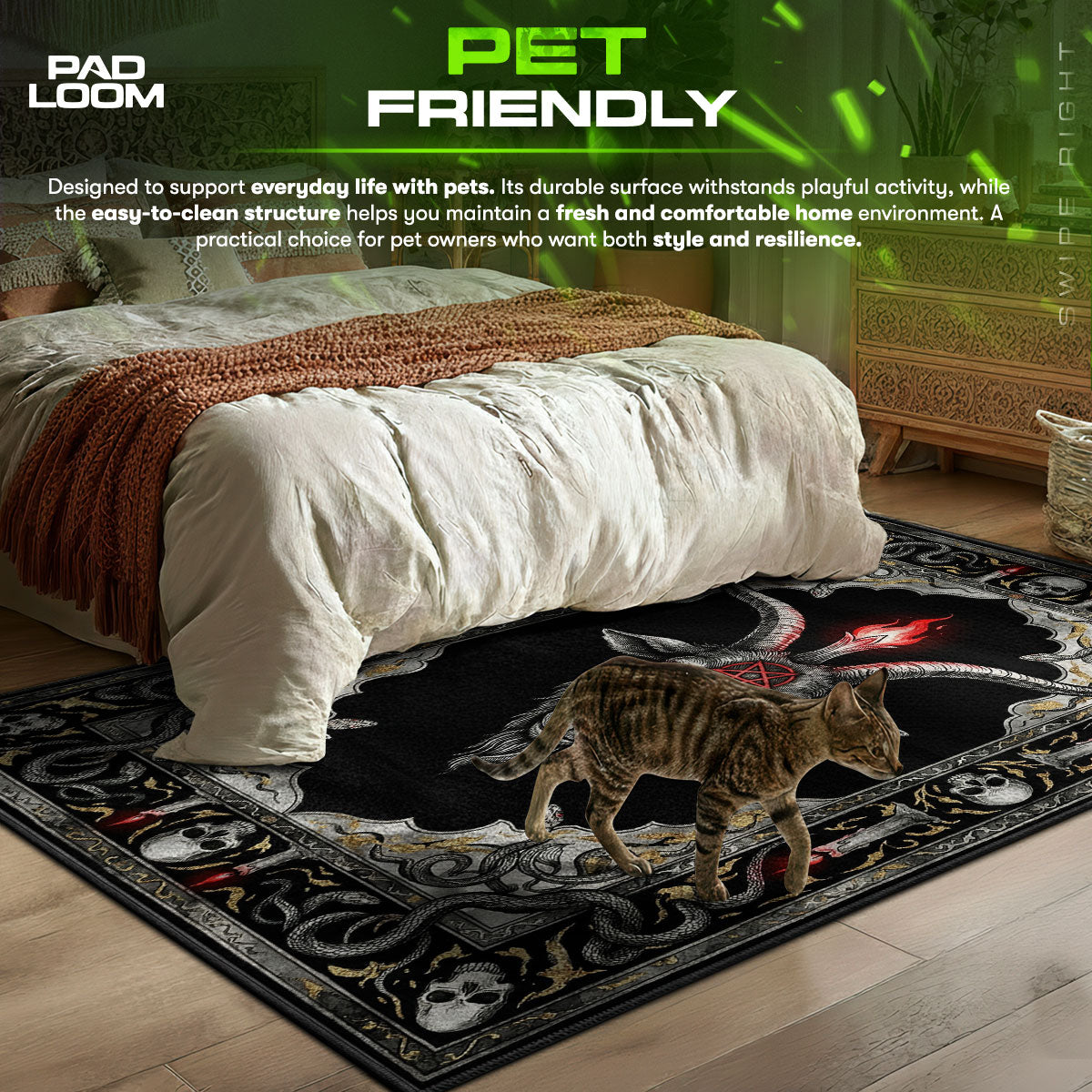Baphomet Flame themed area rug for Gothic fans