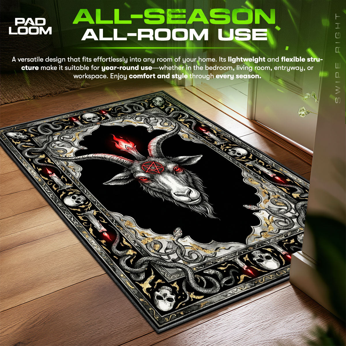 Detailed close-up of Baphomet rug pattern