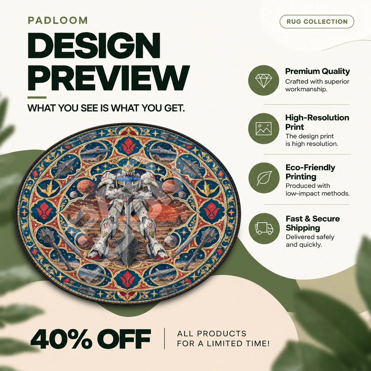 Barbatos Crimson Gundam round rug full design preview