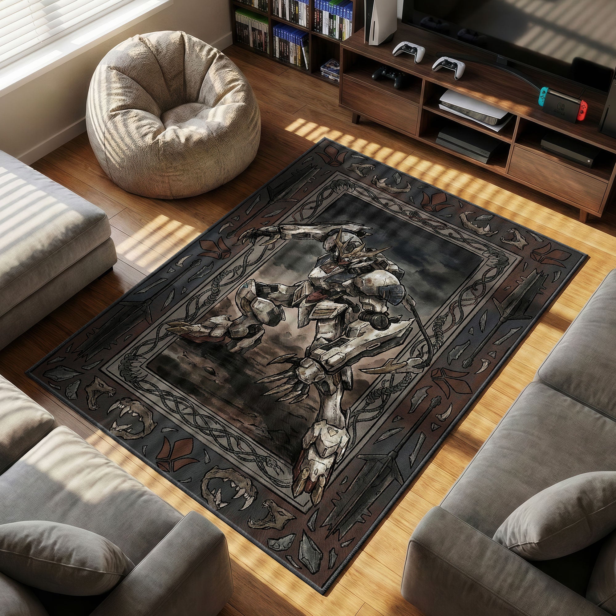 Barbatos Lupus themed area rug for home decor fans