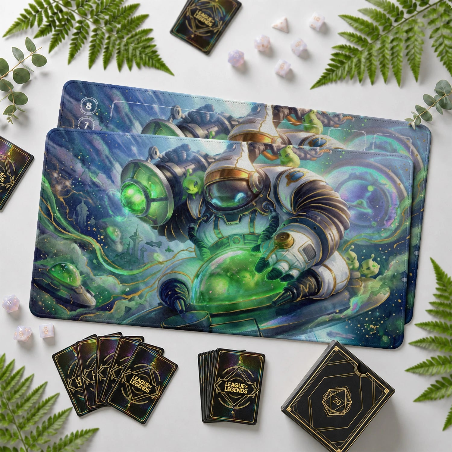 Bard Cosmic Riftbound TCG playmat with card zones and score track – LoL game mat