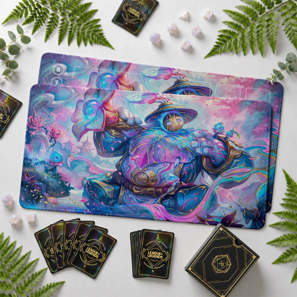 Bard Lotus Riftbound TCG playmat with card zones and score track – LoL game mat