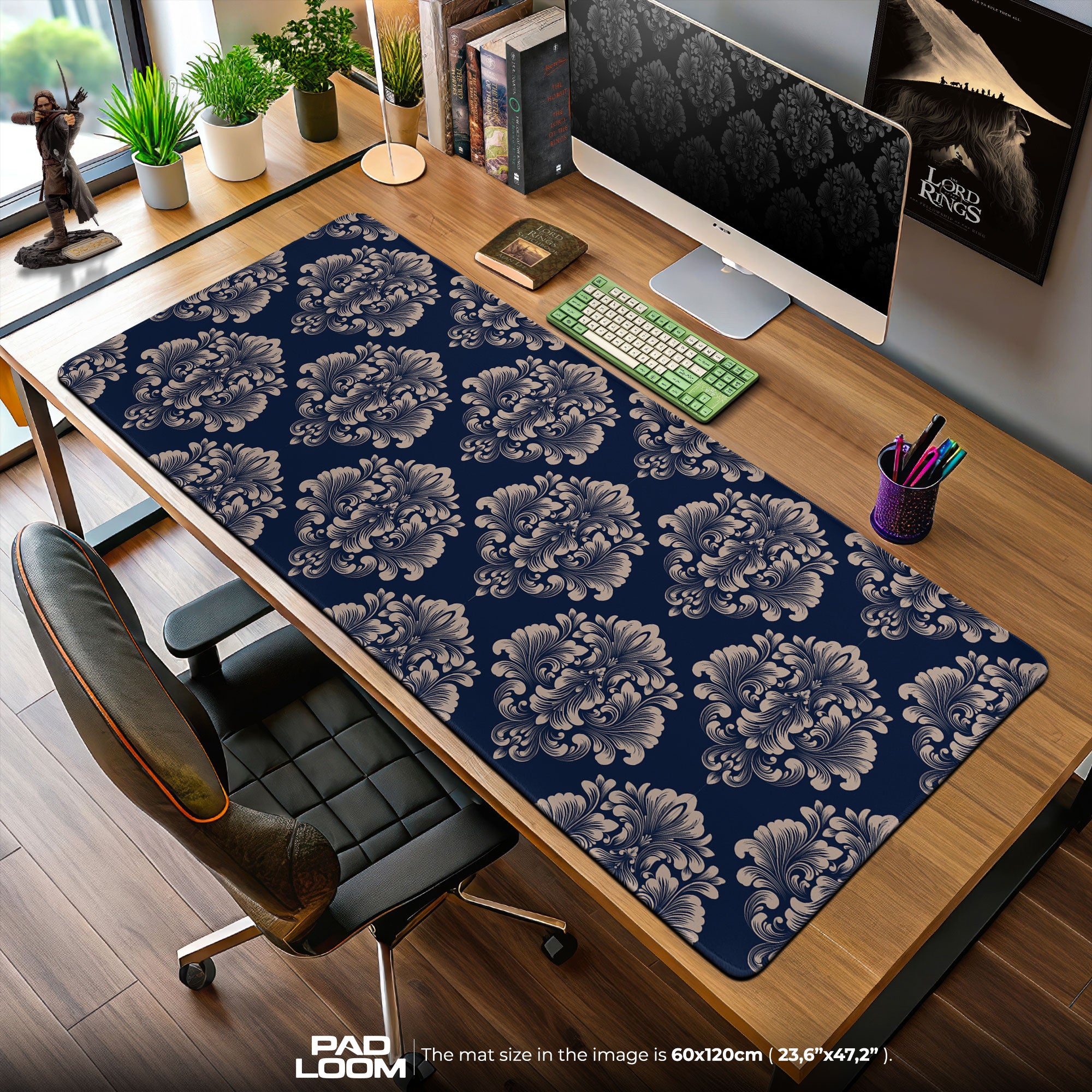 Baroque Damask Mouse Pad, Vintage Pattern Gaming Desk Mat