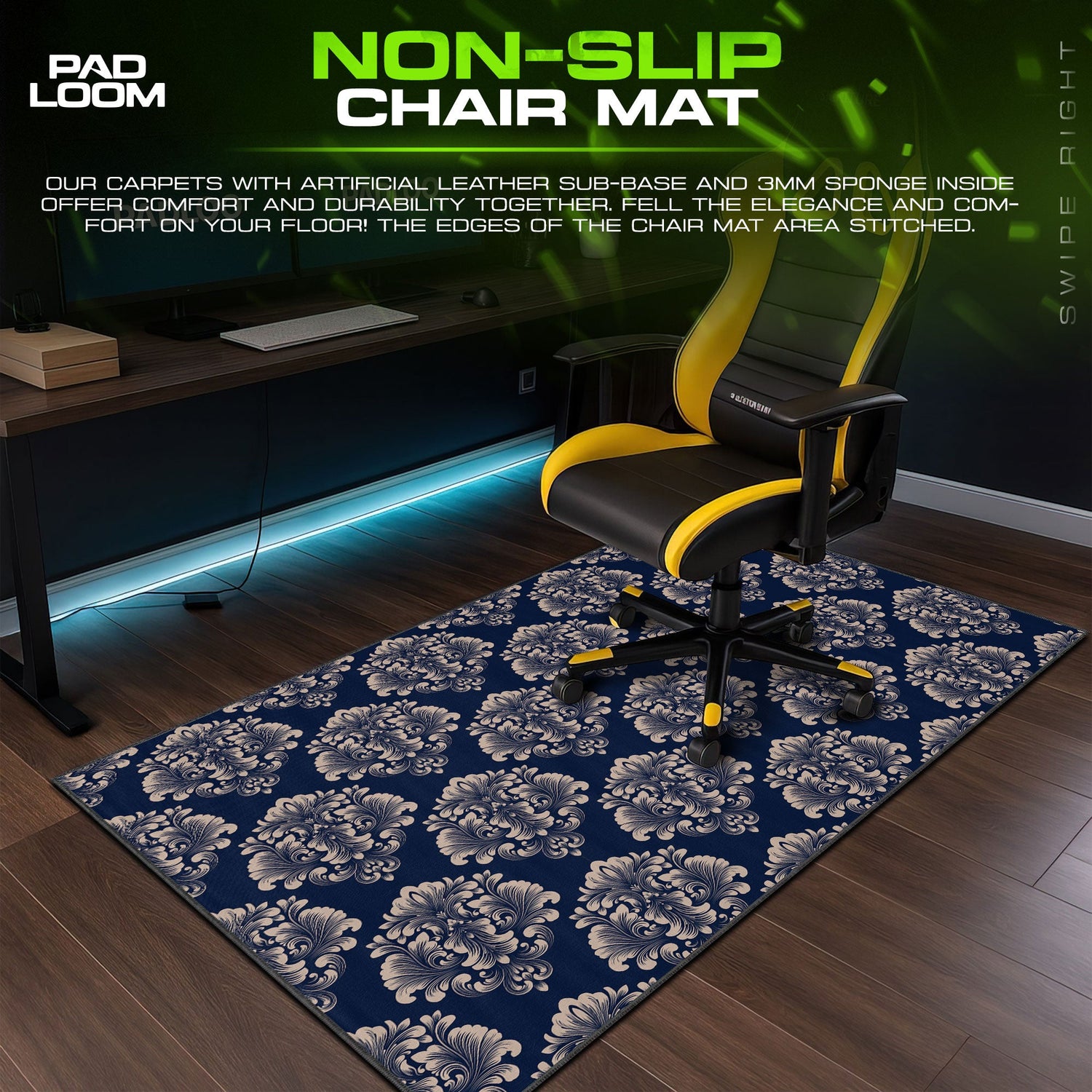 Baroque Damask Mouse Pad, Vintage Pattern Gaming Desk Mat Padloom
