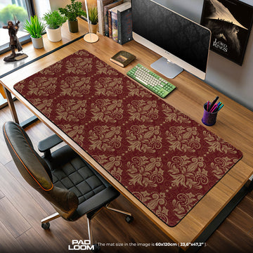 Baroque Red Damask Mouse Pad, Vintage Gold Gaming Desk Mat