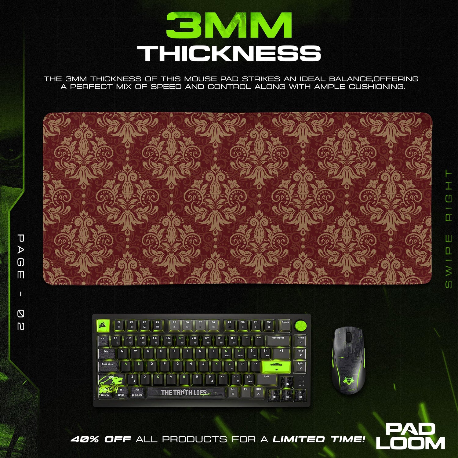 Baroque Red Damask Mouse Pad, Vintage Gold Gaming Desk Mat Padloom